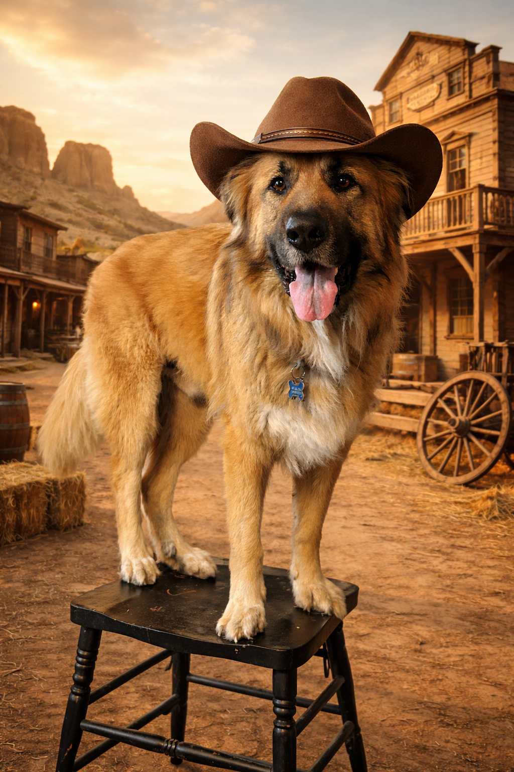 Grim standing outdoors in a cowboy hat